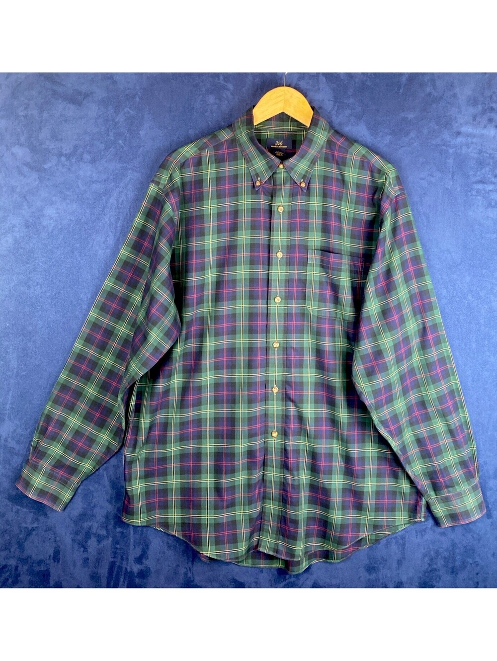 Brooks Brothers 346 Green Blue Red Plaid Shirt Mens Sz L Button Down Non-Iron